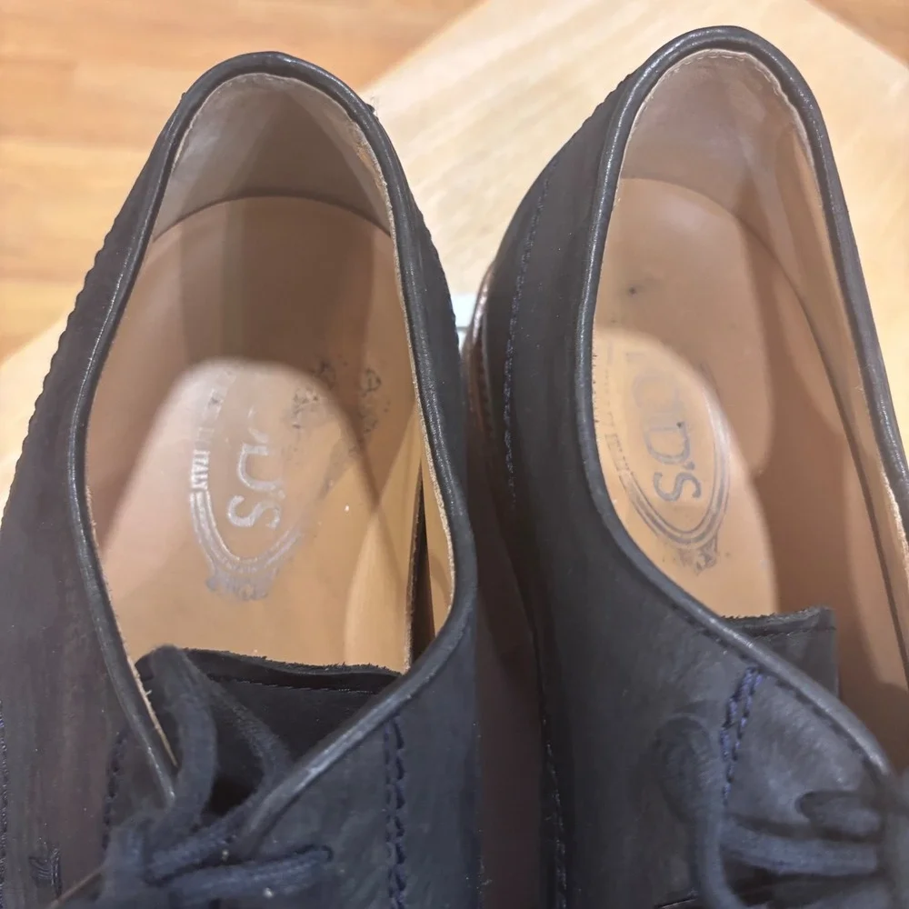 Tods Mens Black Pebbled Leather Derby Shoes Italian Lace Up Dress Shoes Black 11